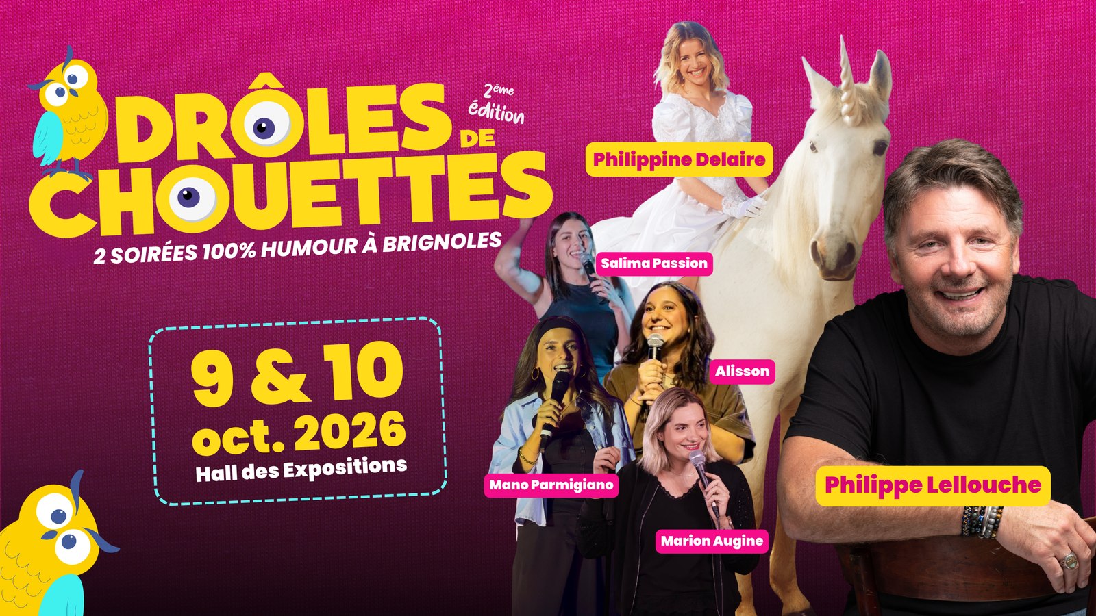 Drôles de Chouettes, 2ème édition — 2 soirées 100% humour à Brignoles, 9 & 10 octobre 2026, Hall des Expositions
